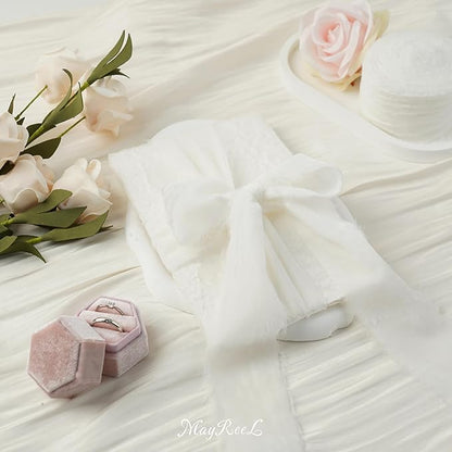 MAYREEL 2 Inch White Velvet Ribbon Hand Torn Snow White Silk Frayed Edge for Bridal Bouquets Invitations Wedding Vow Books Gift Baskets Hair Bows 3 Yards