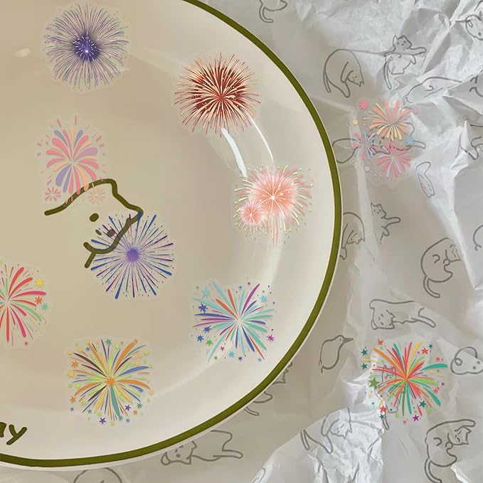 50PCS Transparent Cartoon Watercolor Firework Stickers for Teens Adult, Waterproof PET Decals for Scrapbooking Journal, DIY Craft Decor for Water Bottles, Laptops,Party Supplies & Gift Wrapping