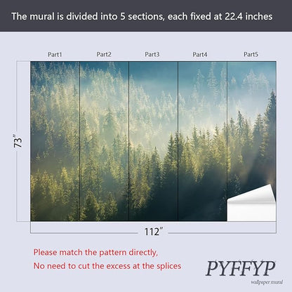 PYFFYP- Green Forest and Mountains Wallpaper Wall murals for Living Room(Not Peel and Stick)