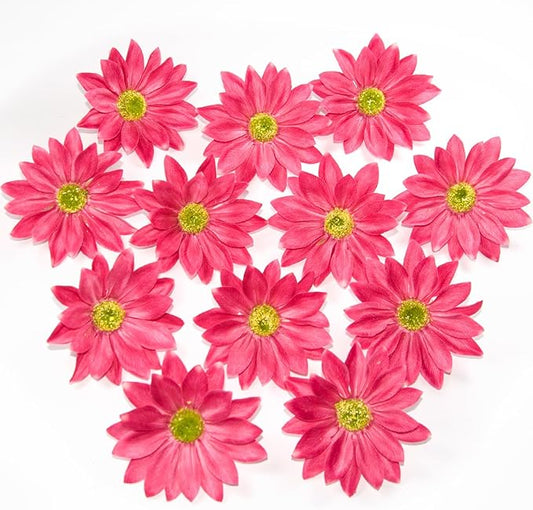 Artificial Daisy Flower Heads, 3.5 Inch Large Flower Heads for Crafts, 12 Pcs Artificial Gerbera Chrysanthemum Flowers Heads for DIY, Party Wedding, Photography Props, Easter (Rose Red)