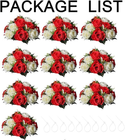 Sziqiqi Pack of 10 Fake Flower, Silk Rose Flowers, Suit for Wedding/Party Centerpiece Road Lead Flower Rack Decorations, 10 Pieces