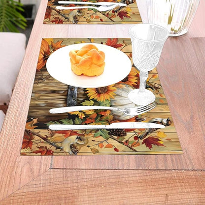 PVC Placemats Set of 6 Wipeable Table Mats Washable Heat Resistant Non Slip Vinyl Dining Table Mat for Kitchen Indoor Outdoor Patio Farmhouse Place Mats Retro Wooden Fall Bird Decorative