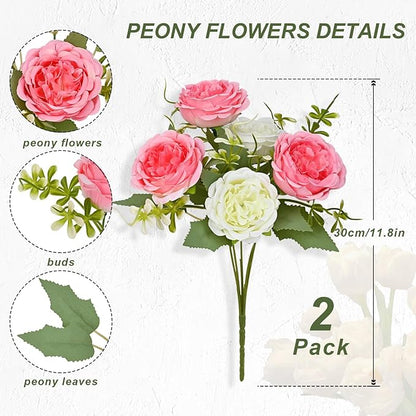 MARTINE MALL 4 Packs Peonies Artificial Flowers, Mixed White Pink Artificial Peonies, Silk Peonies Flowers Fake Peonies Artificial Flowers Peonies Bouquet for Centerpiece Table Wedding Home Decor