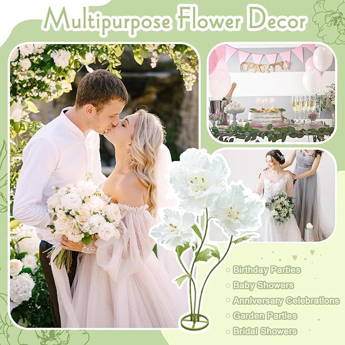 3 Pack Large Giant Artificial Flowers, 3D Realistic Huge Fake Flower Decorations for Wedding Birthday Party, Adjustable Height No Fade Big Faux Floral for Garden Hotel Office Backdrop (White)