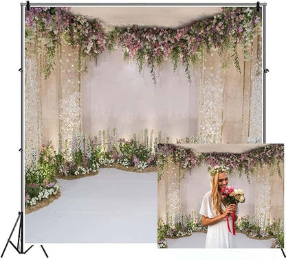 AOFOTO 10x10ft Wedding Backdrop Romance Archway Bridal Shower Flowers Wall Curtain Cradle Ceremony Banner Background for Photography Vinyl Anniversary Birthday Party Decoration Photoshoot Studio Props