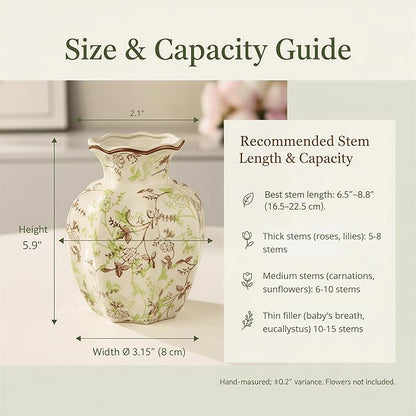 5.9-Inch Green & Brown Rustic Vintage Ceramic Vase, Aesthetic Farmhouse Pottery Decor for Living Room, Dining Room, Bookshelf & Office