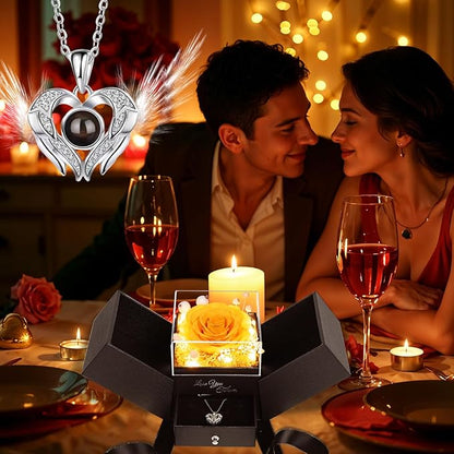 FIACO Gifts for Women Preserved Real Roses with I Love You Necklace Fresh Forever Flowers Birthday Gifts for Mom Grandma Wife Girlfriend on Anniversary Christmas Valentines Romantic Gift