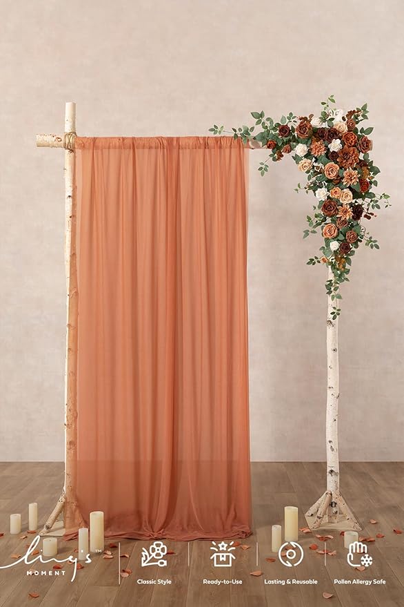Ling's moment Wedding Arch Flowers - 6.5FT Floral Garland for Ceremony Arbor Backdrop Decoration - Artificial Rose Floral Swag for Sweetheart Table Birthday Party, Baby Shower, Terracotta Orange