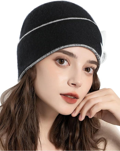 Sumolux Beanie Hats for Women Wool Skull Cap Beret Floral Cuffed French Vintage Dress Cloche Classic Winter 1920s