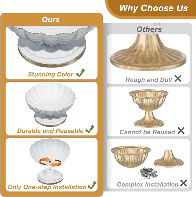 White Flower Vases for Centerpieces: Vintage Compote Bowl Vase for Wedding 4 Inch Small Pedestal Vase for Party White Centerpieces for Table Metal Urn for Event Home Decor Set of 2