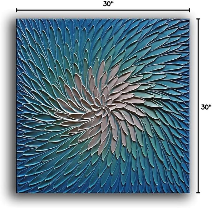 YaSheng Art - 3D Metallic Bead light Blue and Silver Texture Oil Painting on Canvas Abstract Art Pictures Canvas Wall Art Paintings Modern Home Decor Abstract Paintings Ready to hang 30x30inch