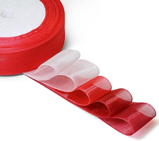 Organza Ribbon Sheer Ribbon, 1" x 125 Yd 5 Rolls Red for Gift Wrapping, Bouquet, Wedding, Party Decoration, Red