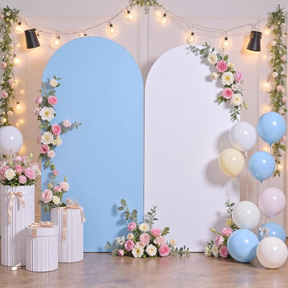 White Blue Arch Backdrop Cover Set of 2-7.2ft 6ft Dual Color Wedding Arch Cover-Wrinkle Free Stretchy Spandex Fitted Chiara Arch Stand Cover for Birthday Party Baby Shower Photo Photography