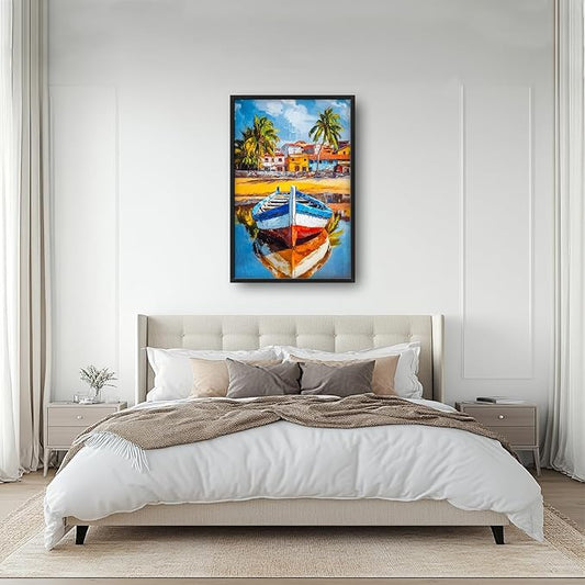 Colorful Boat Wall Art Large Tropical Coastal beach Pictures Wall Decor nautical seaside Canvas Prints Graffiti summer vacation painting Framed Artwork for bathroom Bedroom Living Room 24"x36"
