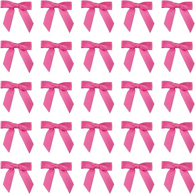 7Rainbows 50pcs Boutique 1.5" Hot Pink Satin Ribbon Mini Bows for Craft Sewing Scrapbooking Wedding and Gift Wrapping