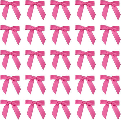 7Rainbows 50pcs Boutique 1.5" Hot Pink Satin Ribbon Mini Bows for Craft Sewing Scrapbooking Wedding and Gift Wrapping