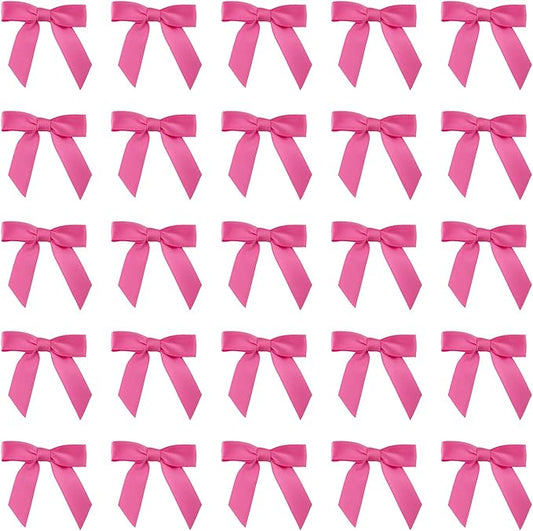 7Rainbows 50pcs Boutique 1.5" Hot Pink Satin Ribbon Mini Bows for Craft Sewing Scrapbooking Wedding and Gift Wrapping