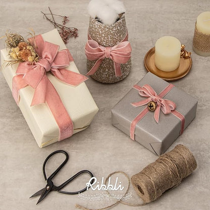 Ribbli Rose Gold Velvet Ribbon 3/8 Inches Continuous 25 Yard Spool Dusty Pink Christmas Ribbon for Gift Wrapping Crafts Home Decor