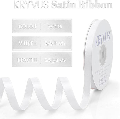 White Satin Ribbon, Double Faced 3/8 Inch X 25 Yards White Ribbon, Premium Satin Ribbon for Gift Wrapping, Crafts, Hair Bow Making, Sewing, Flower Bouquet, Wedding Party Decor