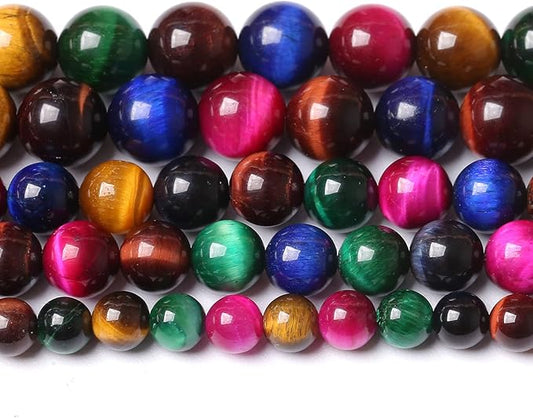 6mm 60PCS Colorful Tiger Eye Natural Stone Beads Crystal Spacer Loose Beads for Jewelry Making DIY Bracelet 1 Strand 15 inches