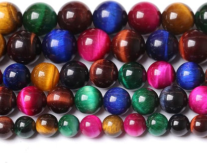 10mm 36PCS Colorful Tiger Eye Natural Stone Beads Crystal Spacer Loose Beads for Jewelry Making DIY Bracelet 1 Strand 15 inches