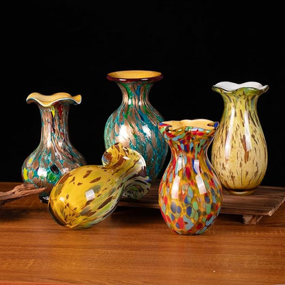 KAMMAK Colored Glass Vase, Beautiful Hand Blown Decorative Vase, Modern Art Vase for Flower Mantle Dining Table Centerpiece, Entryway Living Room Wedding Decoration, FH008