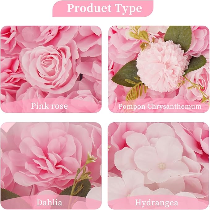 12PCS Artificial Flower Wall Panel - 16 x 24 inch 3D Flower Wall Backdrop Decoration Pink Roses Wall for Home Party Wedding Anniversary Birthday Photo Arrangement