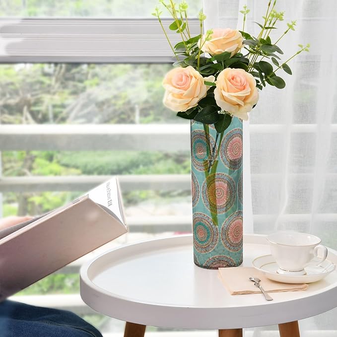 xmyzcd Boho Turquoise and Coral Vase Cylinder Vases Clear Plastic Flower Vase Easy to Clean for Centerpieces Homes, Offices, Kitchens