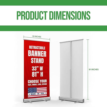 Custom Retractable Banner with Stand (33”x81”) by BCB Print | Personalized Roll-Up Banner for Advertising & Trade Shows | HD Printed Vertical Pull Up | Express Dispatch & Ship | Made in USA