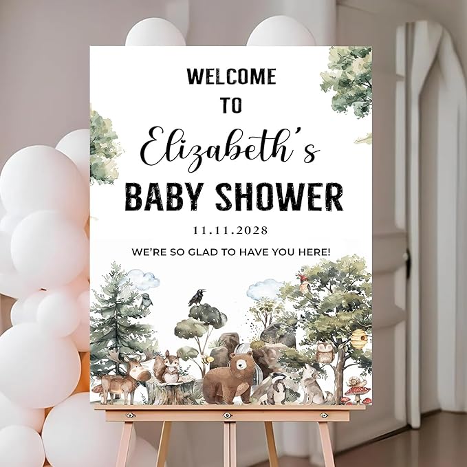 Personalized Baby Shower Welcome Sign For Outdoor, Forest Animal Baby Shower Decorations, Boy Or Girl Yard Welcome Sign Template, Gender Reveal Sign For Baby's