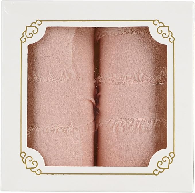 MEEDEE Blush Chiffon Ribbon 3 Inch Fringe Ribbons Pink Chiffon Silk Frayed Edge Ribbon Wide Chiffon Ribbons for Crafts, Flower Bouquet, Wedding Favors Wrapping (2 Rolls 10 Yards)