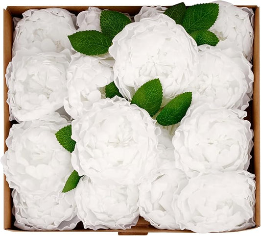16PCS White Peonies Artificial Flowers for Wedding Bouquet Bridal Shower Decorations,White Flowers Artificial for Party Table Centerpieces,Faux Flower with Stem for Home Decor