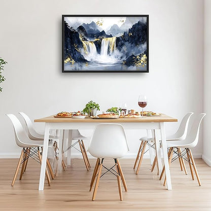 Extra Large Abstract Golden Waterfall Framed Wall Art for Living Room,Oversized Foggy Mountain Pictures Wall Decor,Canvas Print Painting Modern Artwork Bedroom Office Bathroom 36L x 24W