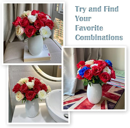 12 PCS Rose Artificial Silk Flowers, Fake Roses with Long Stems Realistic Faux Rose Flower Bouquets for Home Wedding Decoration Party-Red