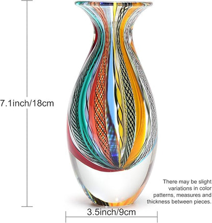 Ca D Oro Small Glass Vase Boho with Colored Canes Hand Blown Murano-Style Art Glass - Model Nº 2