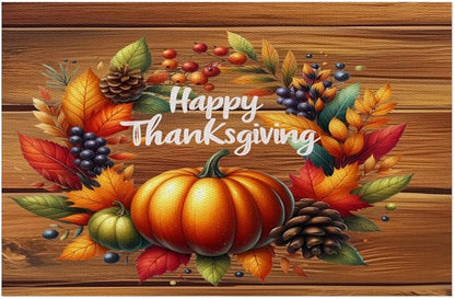 Thanksgiving Pumpkin Holiday Rainbow Placemats Set of 1 PVC Vinyl Non Slip Table Mats Heat Resistant Place Mats Washable Wipeable Dining Table Mat for Kitchen Party Indoor Outdoor Decorative Gift