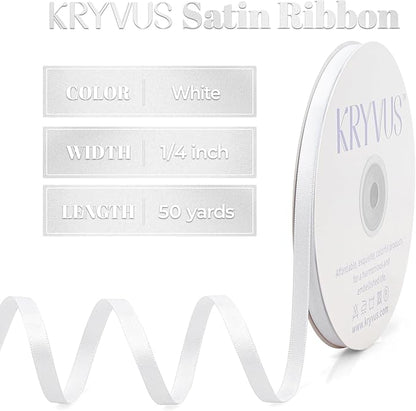 White Satin Ribbon, Double Faced 1/4 Inch X 50 Yards White Ribbon, Premium Satin Ribbon for Gift Wrapping, Crafts, Hair Bow Making, Sewing, Flower Bouquet, Wedding Party Decor