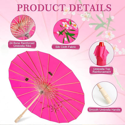33" Hot Pink Flower Silk Cloth Decoration Handmade Parasol Umbrella Chinese Japanese Asian DIY Art Dance Classical Umbrella for Wedding Parties Photography Costumes Cosplay (Hot Pink)
