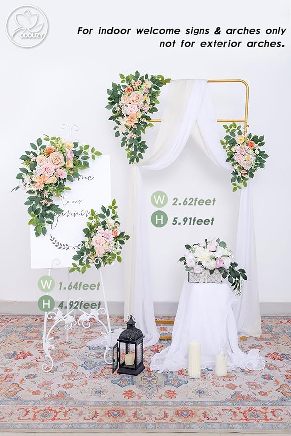 Pack of 2 Wedding Arch, Artificial Flowers, Wedding Decor，Flower Garland Be Suited to Banquet, Party, Reception Entrance Welcome Sign and Background Decoration (Champagne)