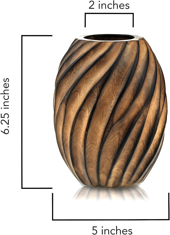AeraVida Mesmerizing Hand-Carved Spiral Brown Mango Tree Wood Vase | Elegant Rustic Home Décor Accent | Natural Mango Wood Flower Vase