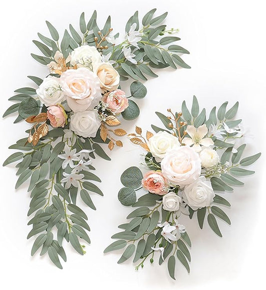 Champagne Wedding Arch Flowers, Faux Flower Swag Set of 2, Champagne Floral Swag for Wedding Arch Welcome Signs, Reception Ceremony Signs Decor