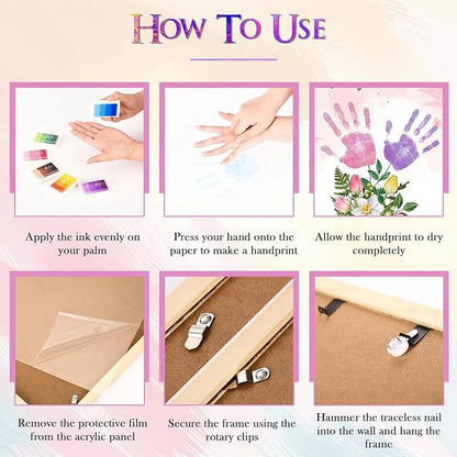 DIY Flower Bouquet Handprint Craft Kit for Grandma, Unique Gifts for Grandma, Birthday Gifts for Mom Grandma Nana Mimi, Thanksgiving (12" x 16", 2 Art Papers, Wood Frame)