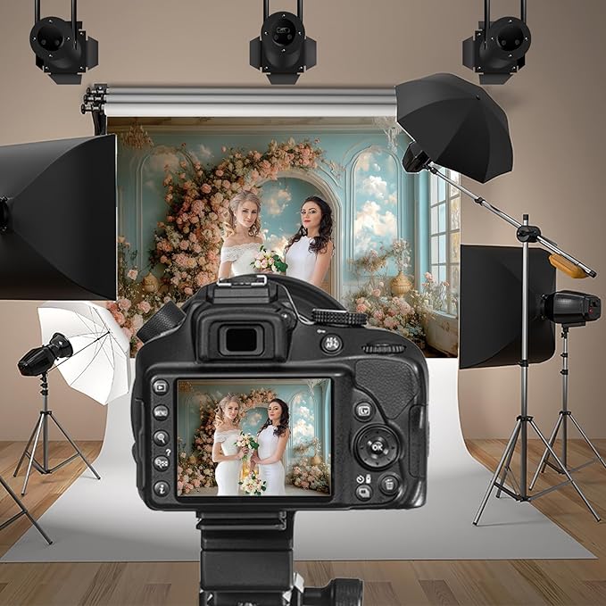 Baocicco 12x8ft Floral Wall Photography Background Romantic Style Arch Door Oil Painting Flowers Photo Background for Women Wedding Party Banner Supplies Girls Birthday Decorations Photoshoot Studio