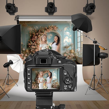 Baocicco 7x5ft Floral Wall Photography Background Romantic Style Arch Door Oil Painting Flowers Photo Background for Women Wedding Party Banner Supplies Girls Birthday Decorations Photoshoot Studio