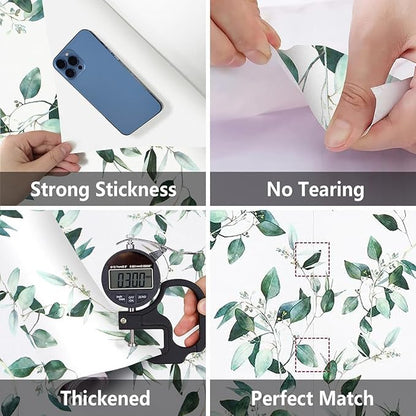 Erfoni Green Leaf Peel and Stick Wallpaper Floral Contact Paper for Bathroom 17.7inch x 197inch Eucalyptus Wallpaper Peel and Stick Vintage Flower Decorative Removable Wall Paper Vinyl Roll
