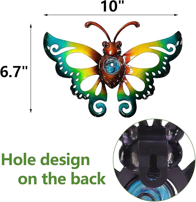 Garden Decor Clearance Metal Butterfly Wall decor 3D Wall Art Hanging Christmas for Patio Fence, Set of 3, 9 inch, Indoor Outdoor Christmas Gift for Family