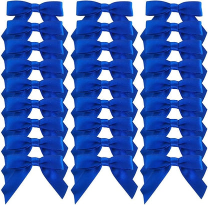 50pcs 1-1/2" Blue Satin Ribbon Bows Without Twist Ties for Gift Wrapping Packing Christmas Decoration (Blue)
