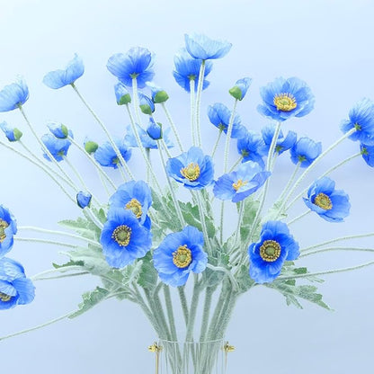 2 Pcs Artificial Fake Flowers Plants Poppies Silk Flower Arrangements Wedding Bouquets Decorations Plastic Floral Table Centerpieces for Home Kitchen Garden Party Decor Approx 23.6" High - Dark Blue