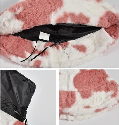 Winter Soft Faux Fur Plush Bucket Hat, Lovely Fisherman Cap, Fashion Outdoor Thick Warm Sun Cap for Women