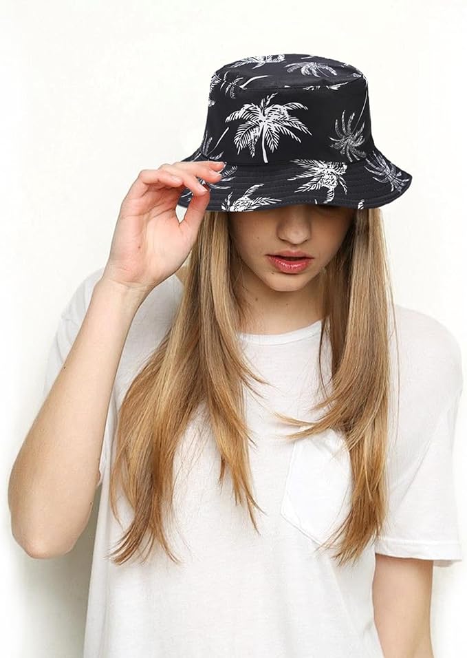 Bucket Hat for Women Men, Cotton Reversible Double Side Wear Sun Hats Beach Fisherman Hat
